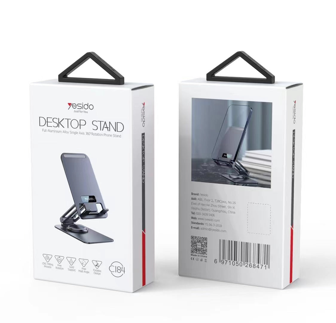 Yesido Foldable 360° Rotating Phone Desktop Holder Stand C184 - Black Yesido Foldable 360° Rotating Phone Desktop Holder Stand C184 - Black